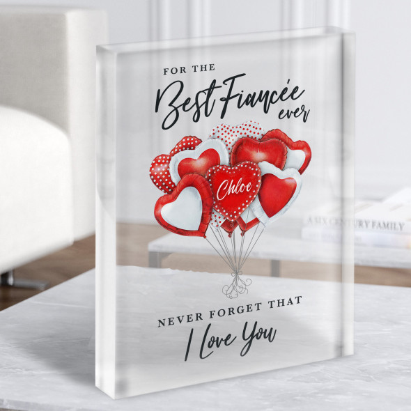 Romantic Gift For Best Fiancée Ever Hearts Balloon Custom Clear Acrylic Block