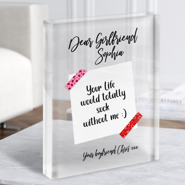Funny Love Note Cute Romantic Gift For Girlfriend Custom Clear Acrylic Block