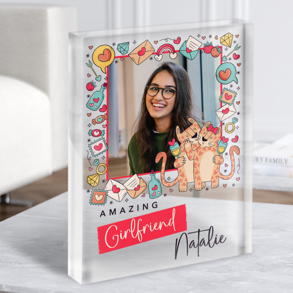 Love Doodles Leopard Couple Girlfriend Gift Personalised Clear Acrylic Block