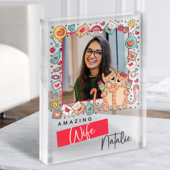 Love Doodles Leopard Couple Wife Gift Personalised Clear Acrylic Block