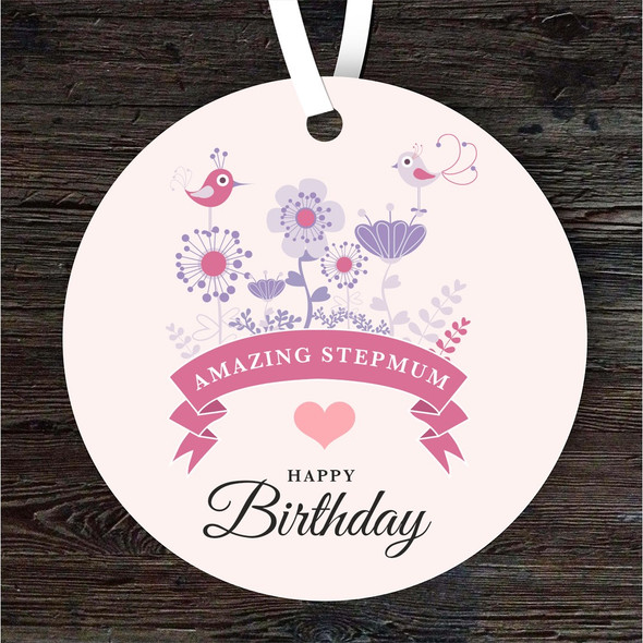 Amazing Stepmum Violet Flowers Birthday Gift Round Personalised Hanging Ornament