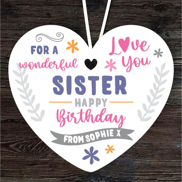 Sister Happy Birthday Gift Love You Purple Heart Personalised Hanging Ornament