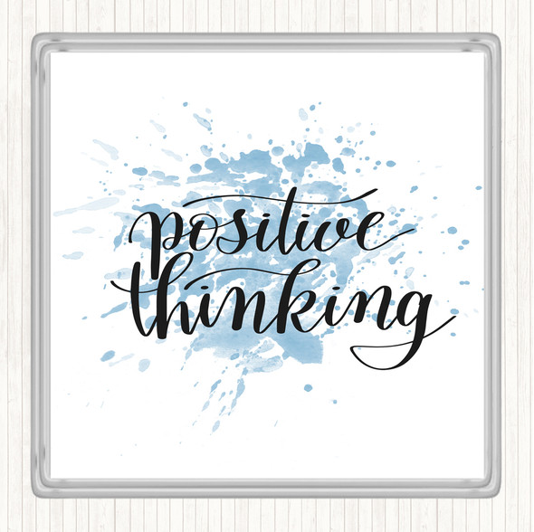 Blue White Positive Thinking Inspirational Quote Coaster