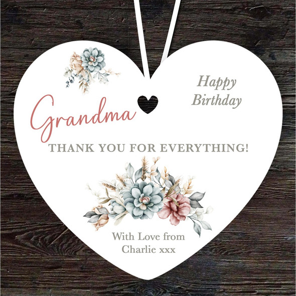 Grandma Floral Thank You Birthday Gift Heart Personalised Hanging Ornament