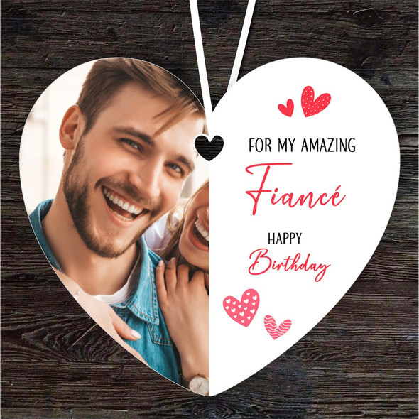 Amazing Fiancé Red Hearts Photo Birthday Gift Heart Personalised Ornament