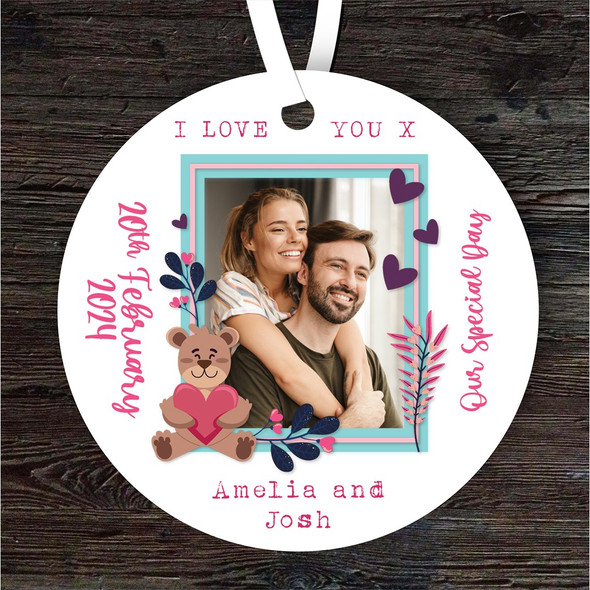 Anniversary Gift Couple Photo Bear Round Personalised Hanging Ornament