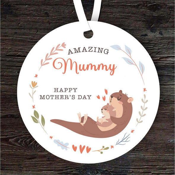 Mummy Otter Mum With Baby Mother's Day Gift Round Personalised Hanging Ornament