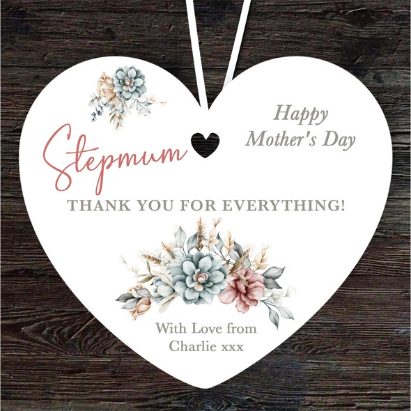 Stepmum Floral Thank You Mother's Day Gift Heart Personalised Hanging Ornament