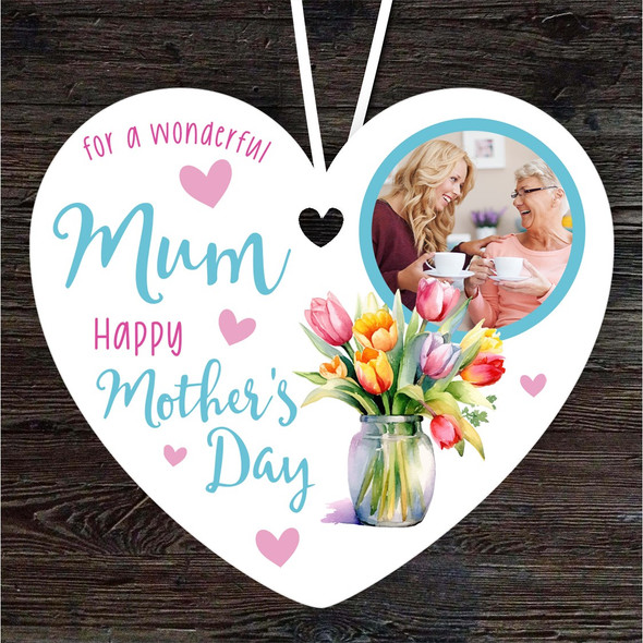 Mum Mother's Day Gift Tulip Flowers Photo Heart Personalised Hanging Ornament