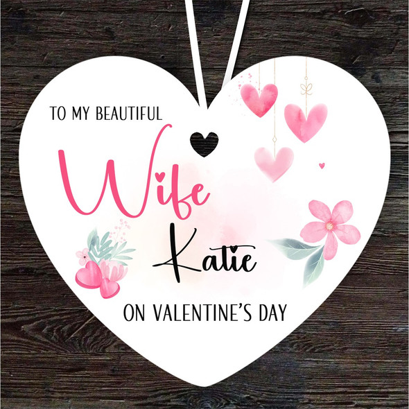 Wife Pink Floral Hearts Valentine's Day Gift Heart Personalised Hanging Ornament