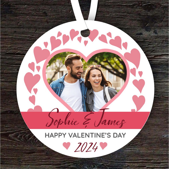 Heart Frame Happy Valentine's Day Gift Photo Round Personalised Hanging Ornament