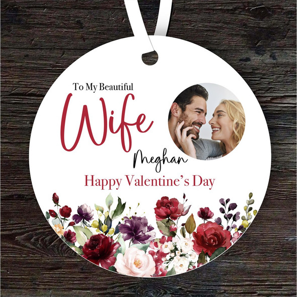 Wife Red Floral Photo Frame Valentine's Day Gift Round Personalised Ornament