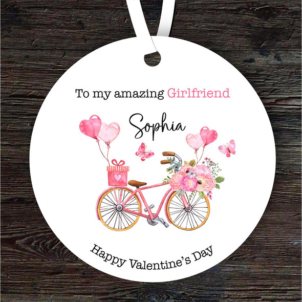 Girlfriend Pink Love Bike Valentine's Day Gift Round Personalised Ornament