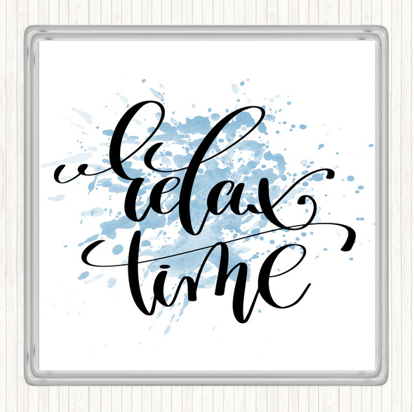 Blue White Relax Time Inspirational Quote Coaster