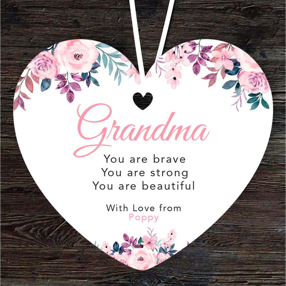Gift For Grandma Pink Watercolour Floral Heart Personalised Hanging Ornament