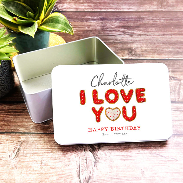 I Love You Cookie Letters Birthday Gift Personalised Keepsake Storage Tin