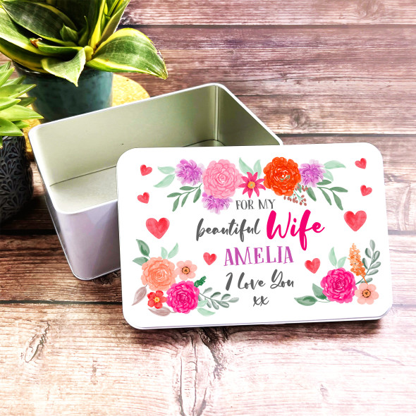 Beautiful Gift For Wife Flowers Personalised Storage Tin