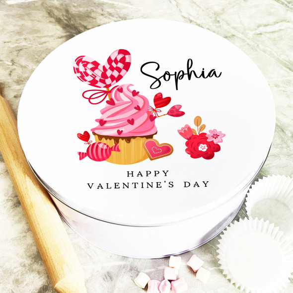 Round Love Cupcakes Valentine's Day Gift Personalised Cake Tin