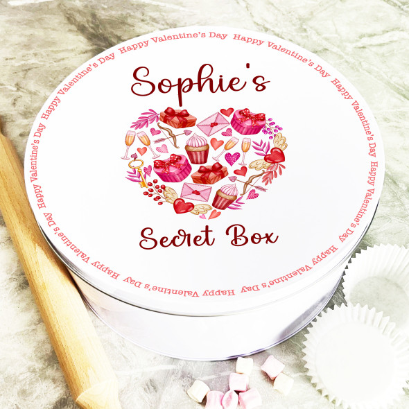 Round Romantic Love Hearts Valentine's Day Gift Personalised Sweet Treat Tin