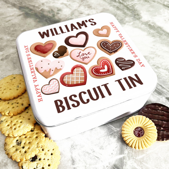 Square Heart Shape Biscuits Valentine's Day Gift Personalised Biscuit Tin