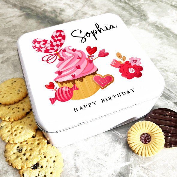 Square Love Muffin Birthday Gift Personalised Cake Tin