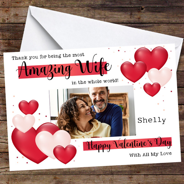 Personalised Amazing Wife Valentine's Day Card Red Heart Photo Card