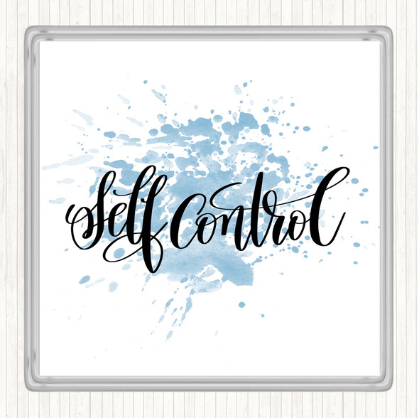 Blue White Self Control Inspirational Quote Coaster