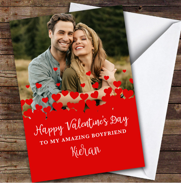 Personalised Red Hearts Romantic Photo Amazing Boyfriend Valentine's Day Card