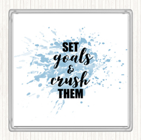 Blue White Set Goals Inspirational Quote Coaster