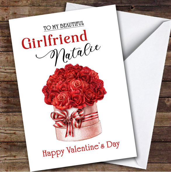 Personalised Valentine Card For Girlfriend Red Rose Bouquet Card
