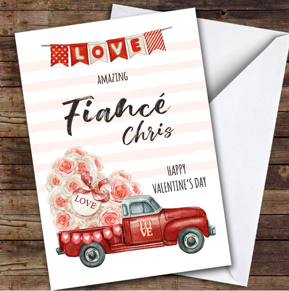 Personalised Valentine's Card For Fiancé Watercolour Red Love Truck Card