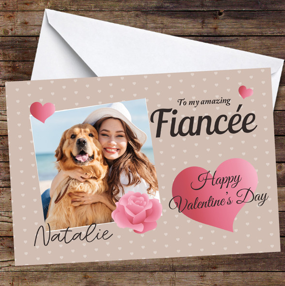 Personalised Valentine's Card For Fiancée Pink Love Hearts Photo Card