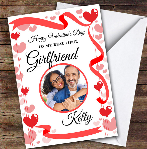 Personalised Valentine's Card For Girlfriend Hearts Circle Photo Card