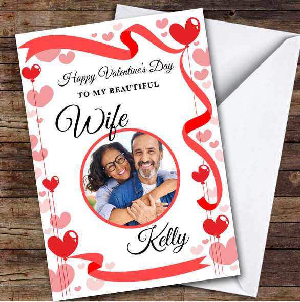 Personalised Valentine's Card For Wife Hearts Circle Photo Card