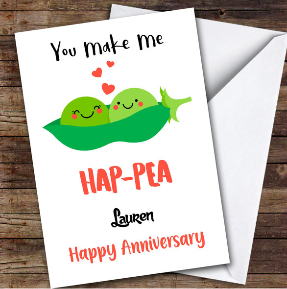 Personalised Funny Cute Hap-Pea Peas In A Pod Romantic Happy Anniversary Card