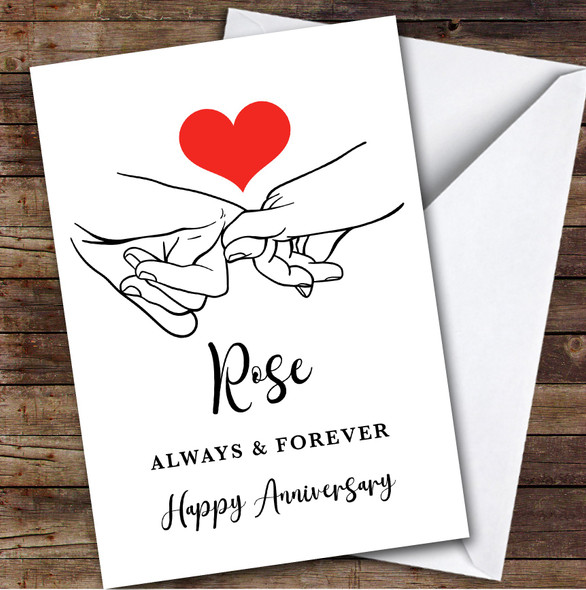 Personalised Romantic Holding Hands Always & Forever Happy Anniversary Card