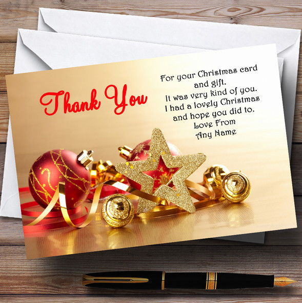 Gold And Red Baubles Customised Christmas Party Thank You Cards