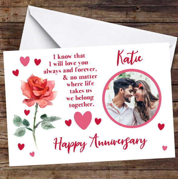 Personalised Rose Romantic Photo Happy Anniversary Card