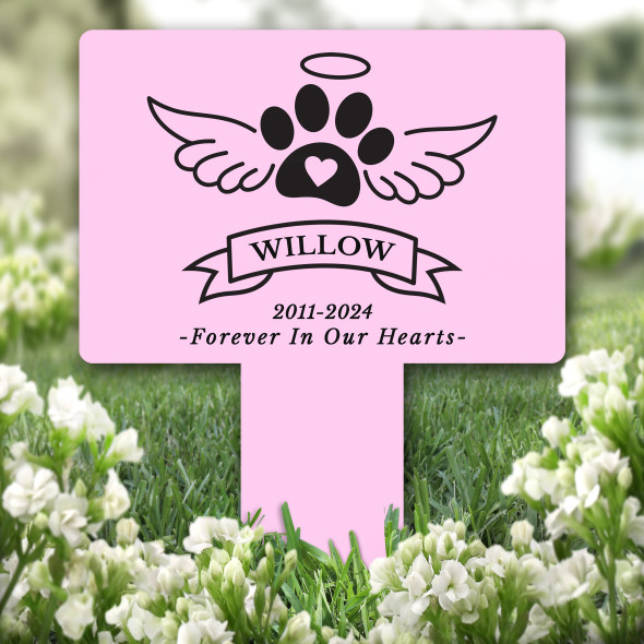 With Heart & Wings Pet Pink Remembrance Grave Garden Plaque Memorial Stake