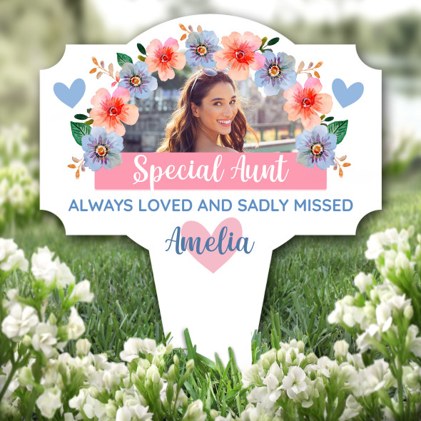 Aunt Always Loved Flowers Photo Remembrance Grave Garden Plaque Memorial Stake
