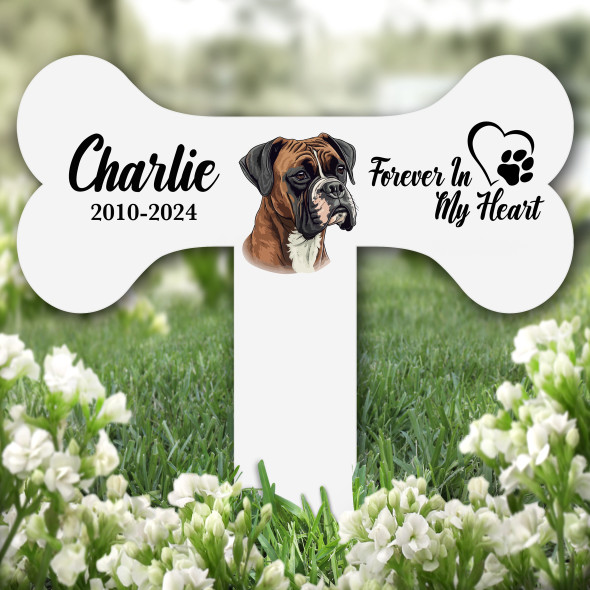 Bone Boxer Dog Heart Pet Remembrance Garden Plaque Grave Marker Memorial Stake