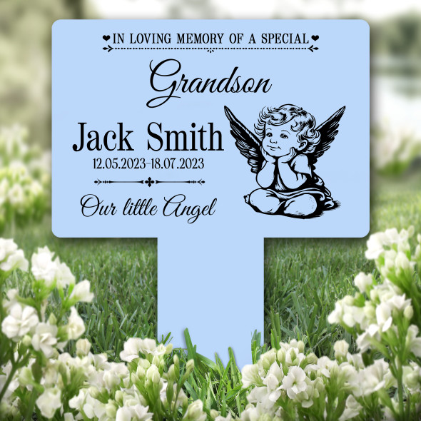 Grandson Cute Angel Blue Remembrance Garden Plaque Grave Marker Memorial Stake