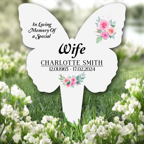 Butterfly Wife Floral Remembrance Plaque Grave Personalised Memorial Stake