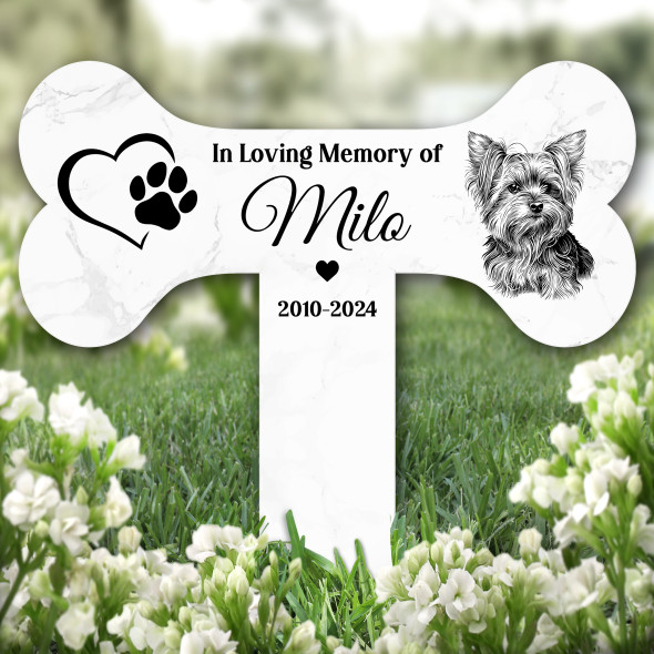 Bone Heart Yorkshire Terrier Dog Pet Remembrance Grave Plaque Memorial Stake