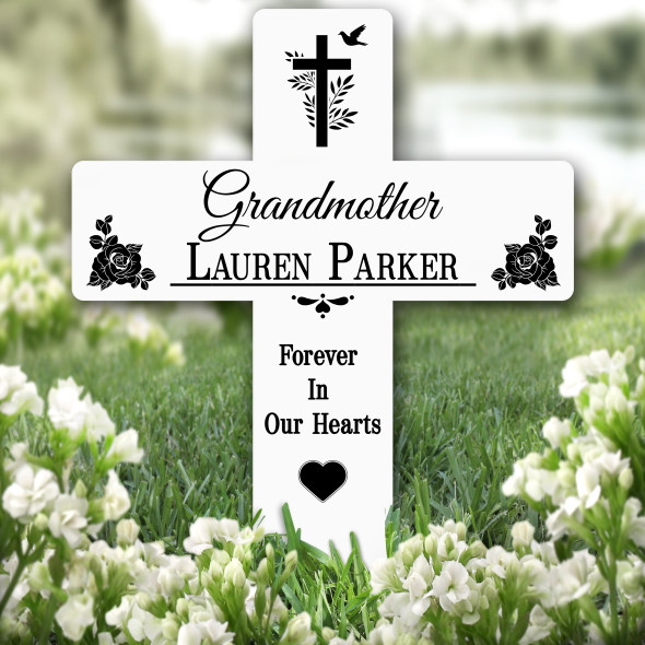 Cross Grandmother Black Roses Remembrance Grave Garden Plaque Memorial Stake