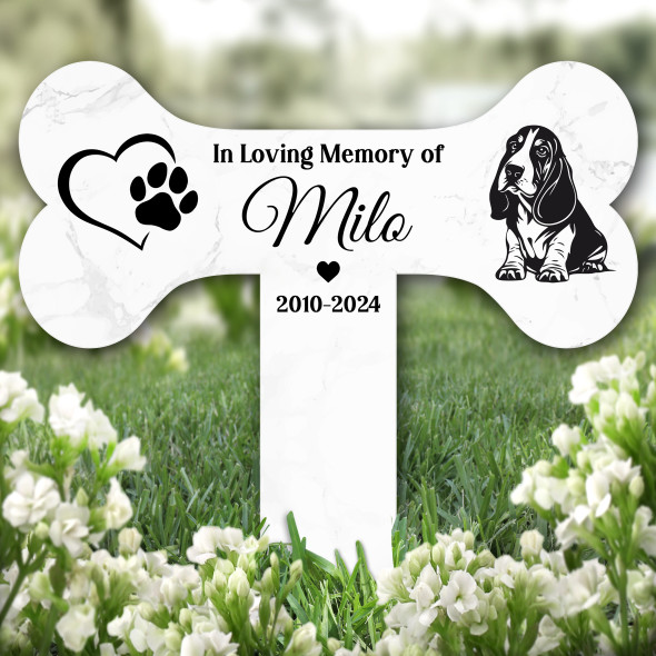 Bone Heart Basset Hound Dog Pet Remembrance Garden Plaque Grave Memorial Stake
