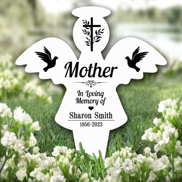 Angel Mother Black Doves Cross Remembrance Garden Plaque Grave Memorial Stake
