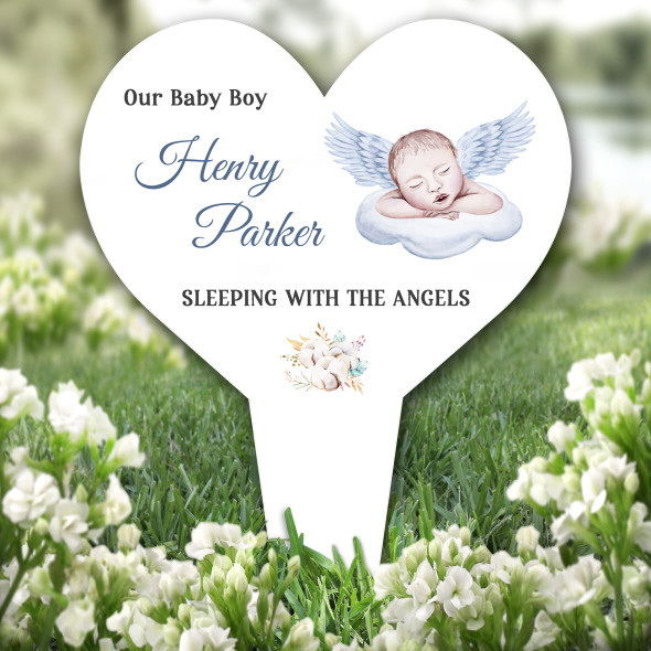 Heart Watercolour Angel Baby Boy Remembrance Garden Plaque Grave Memorial Stake