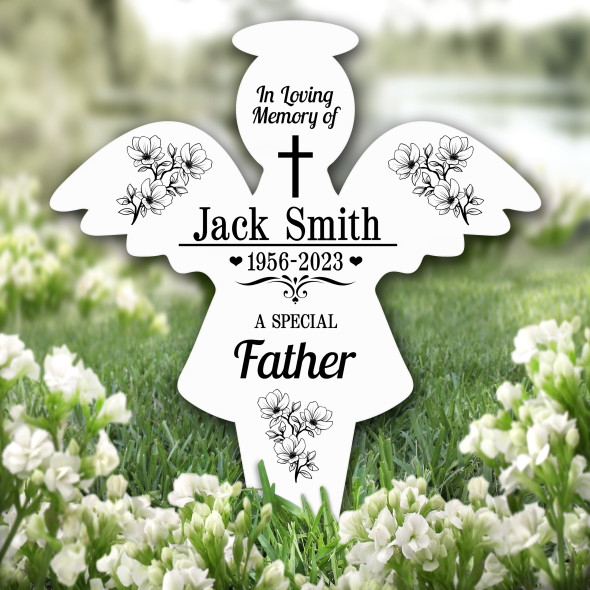 Angel Father Black Floral Remembrance Garden Plaque Grave Marker Memorial Stake