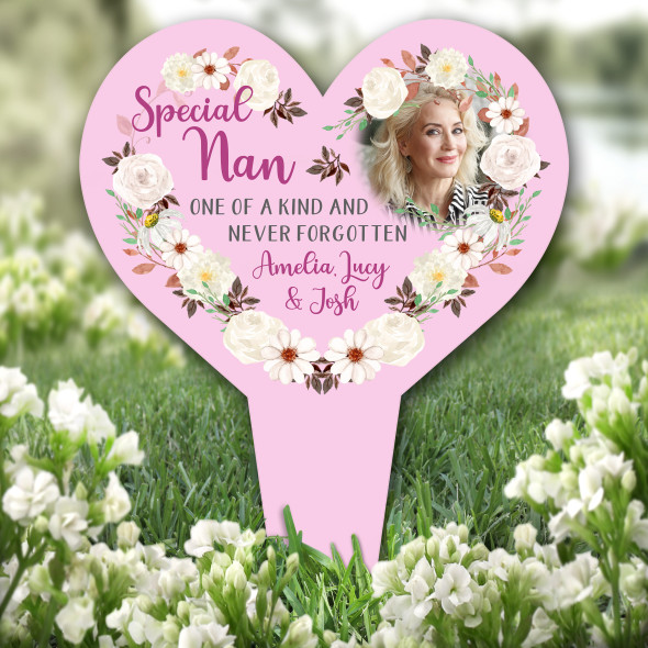 Heart Nan One Of A Kind White Flower Photo Grave Garden Plaque Memorial Stake